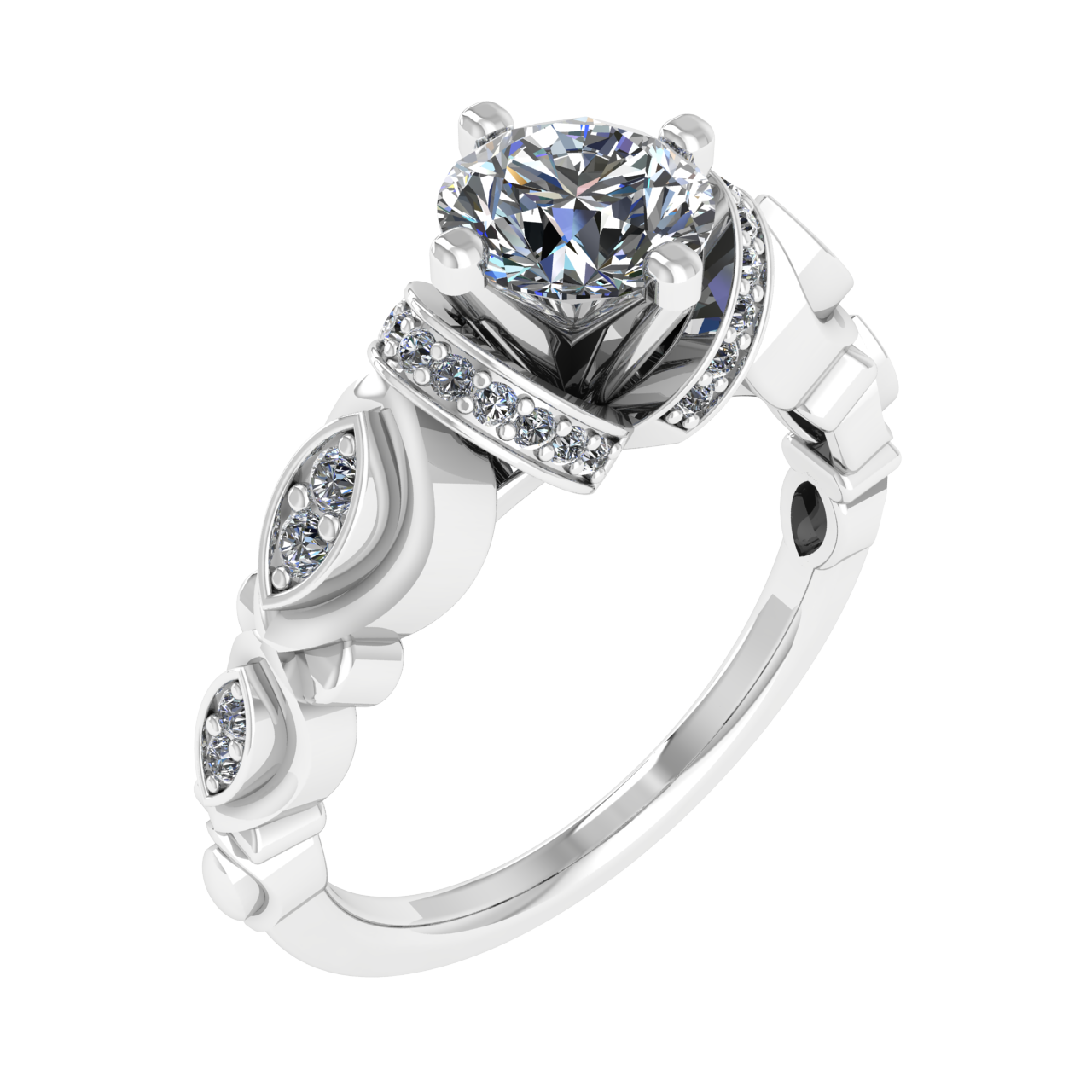 ACCENTED CATHEDRAL 6.00mm ROUND ENGAGEMENT RING